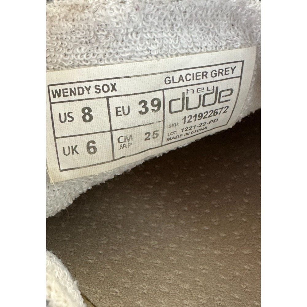 Hey Dude Shoes Womens Size 8 Wendy Sox Glacier Grey Casual Slip Ons - Picture 9 of 9